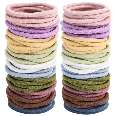 50PCS Womens Elastics Hair Tie, 4mm Colorful Ponytail Holders Hair Bands for Medium to Thick Hair, Curly Hair