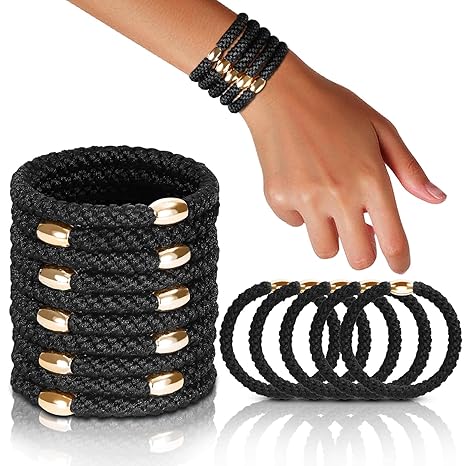 Hair Ties No Damage - Elastic Hair Ties for Thick Hair - Braided Hair Bands- Black